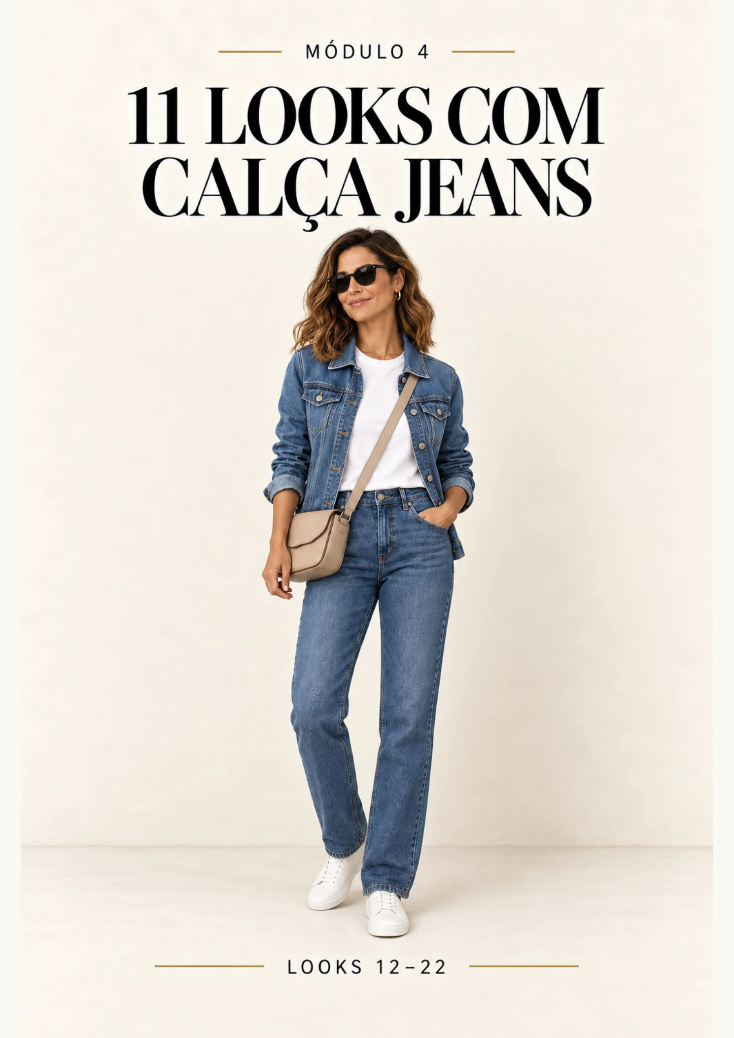 Página 28 do guia: módulo com 11 looks usando calça jeans